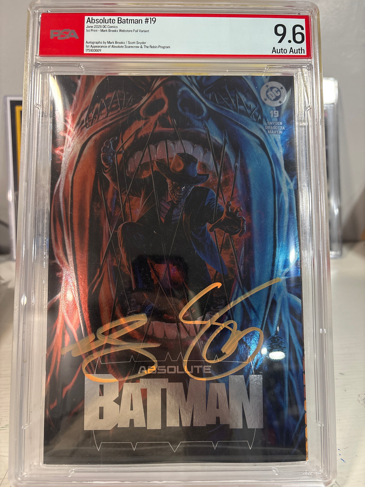 Absolute Batman #19 Mark Brooks Foil PSA 9.6 Double Signed Snyder & Brooks 1st Scarecrow