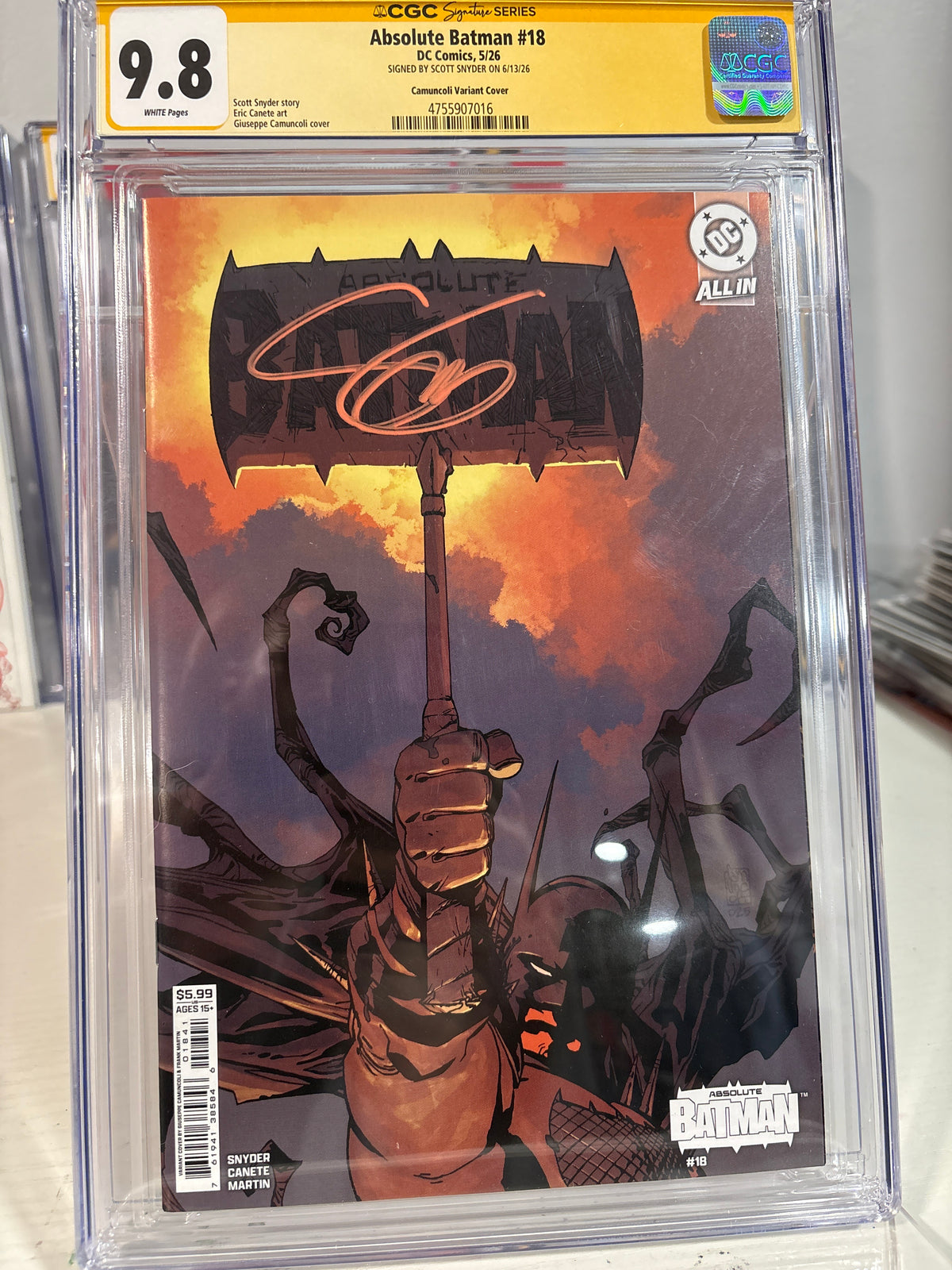 Absolute Batman #18 Camuncoli Variant CGC 9.8 SS Signed Scott Snyder