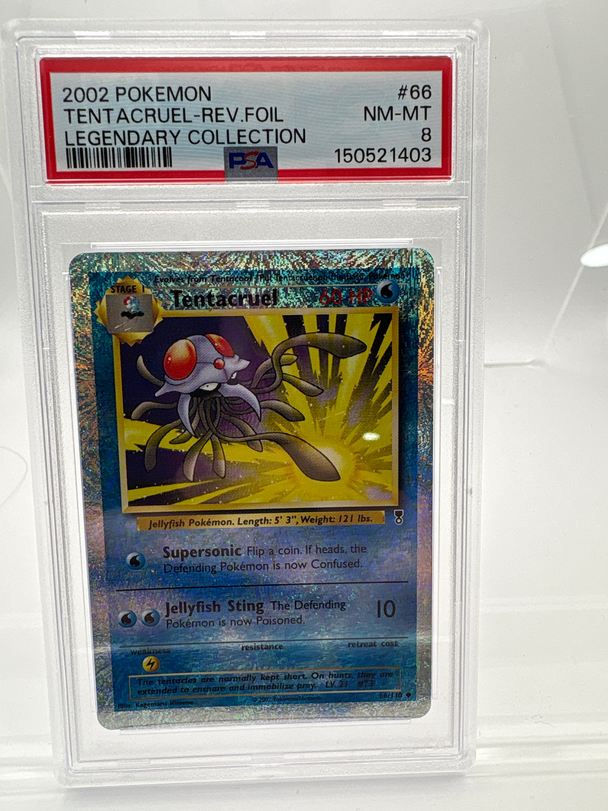 2002 Pokémon Legendary Collection Tentacruel #66 Reverse Holo Fireworks – PSA 8 NM-MT