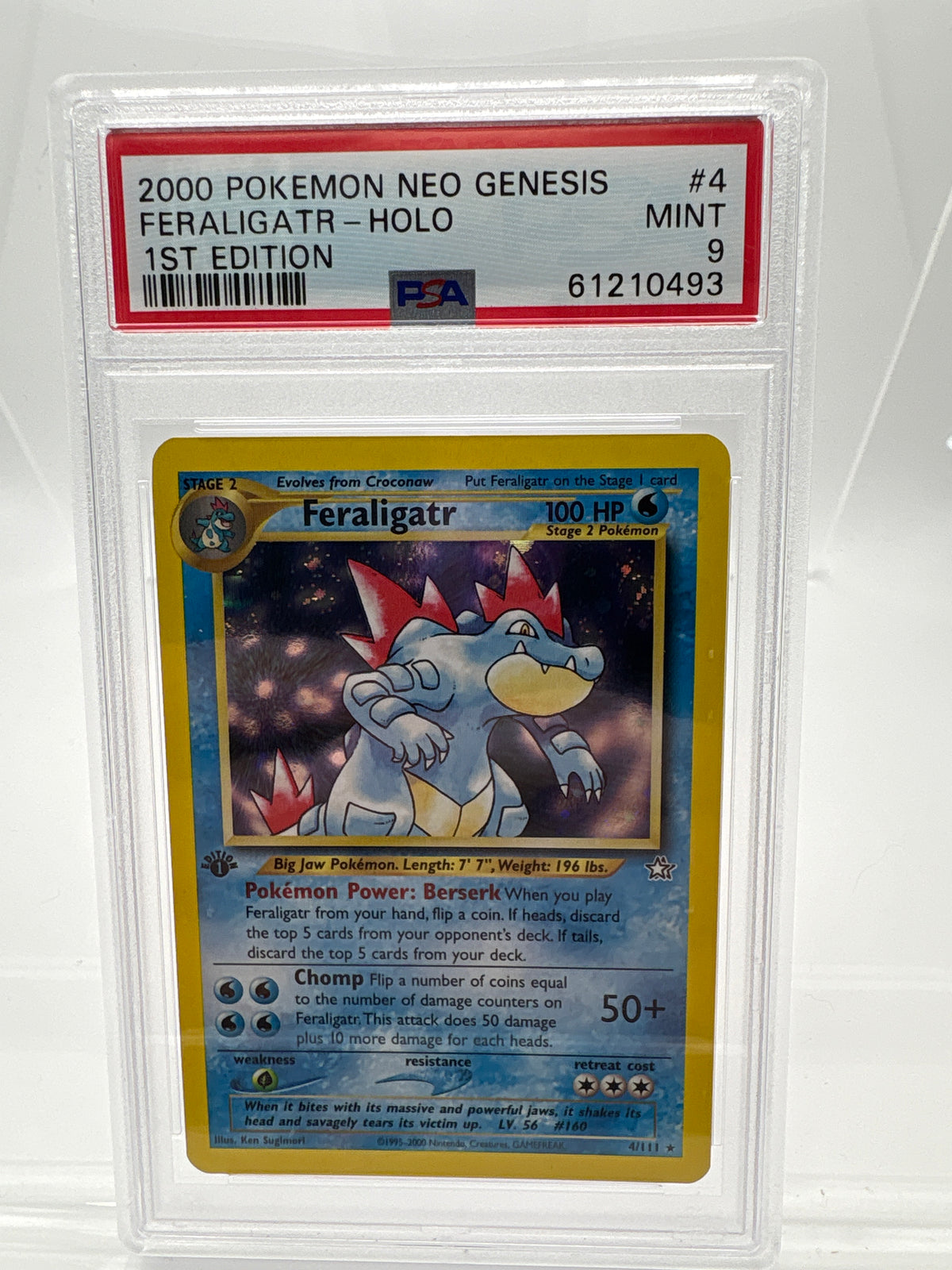 2000 Pokémon Neo Genesis Feraligatr #4/111 1st Edition Holo – PSA 9 Mint – WOTC