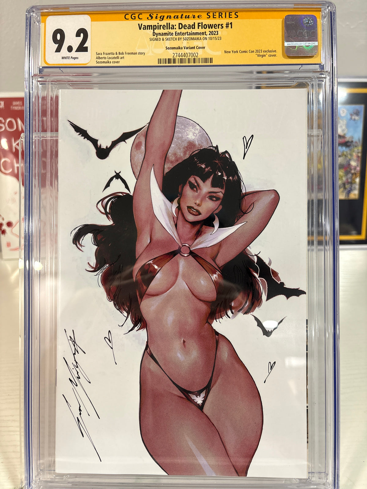 Vampirella: Dead Flowers #1 Sozomaika NYCC Virgin CGC 9.2 SS Signed & Sketched