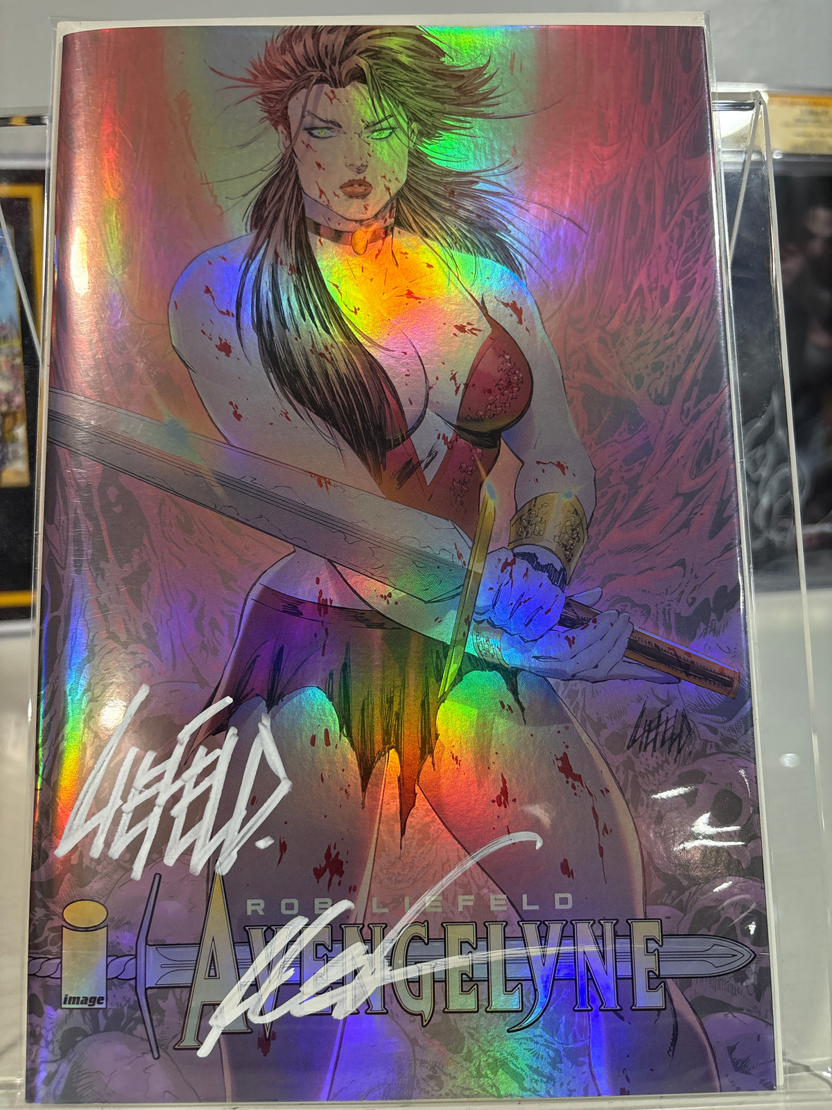Avengelyne #1 2026 SDCC Cover D Holofoil Double Signed Rob Liefeld