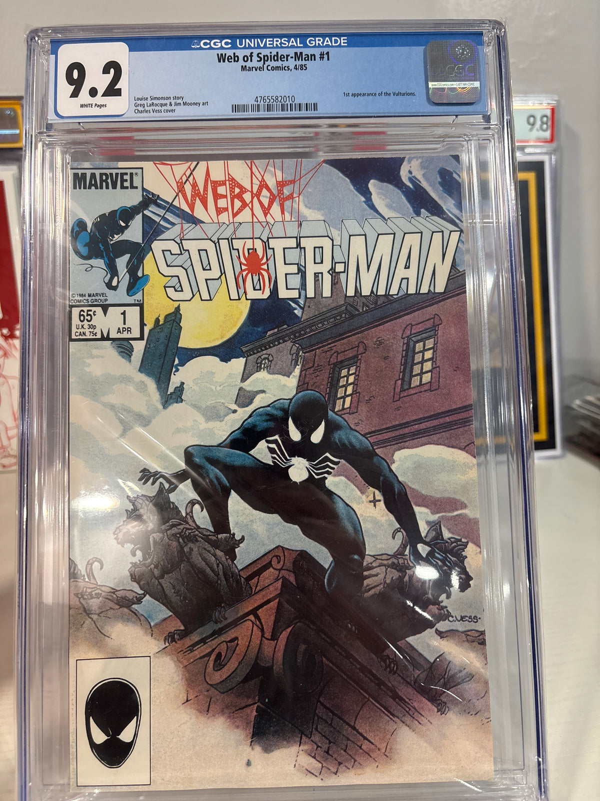 Web of Spider-Man #1 CGC 9.2 White Pages – Black Suit Spider-Man – 1st Vulturions